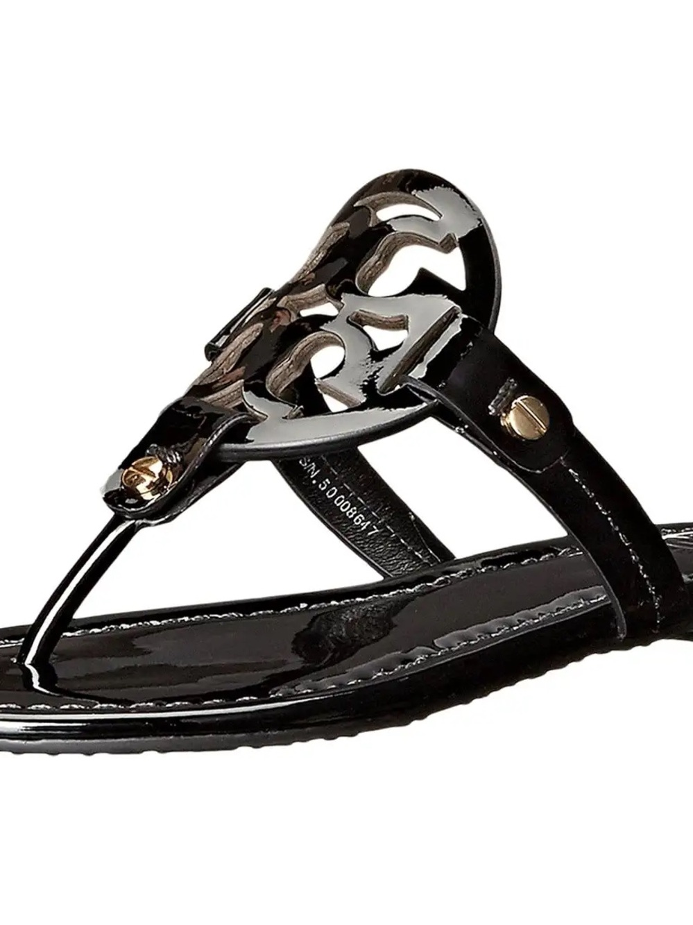 Tory Burch Black Patent Logo miller Sandals brand new never used size 7